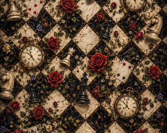 Papel para decoupage Wonderland Checkmate (tamaños personalizados disponibles) Alto o ancho