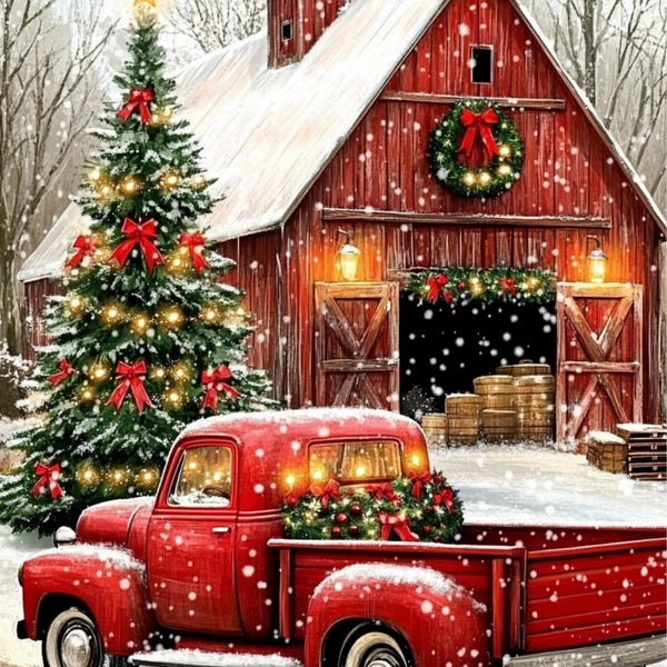 Papel para decoupage "Navidad en el granero" (tamaños personalizados disponibles)