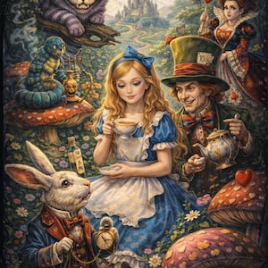A Curious Cup of Wonderland Decoupage Paper (Custom Sizes Available)