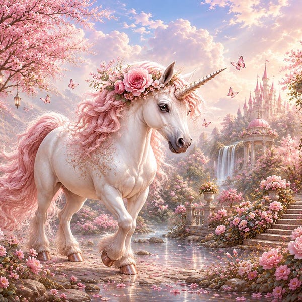 The Unicorn's Secret Garden Decoupage Paper (Custom Sizes Available)