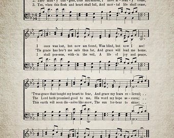 Partitura del himno Amazing Grace en papel decoupage - Papel de arroz