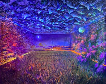 Pintura abstracta UV de las cuatro estaciones, arte natural de gran tamaño