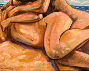 Atmospheric Orgasm – Original Sensual Abstract Figurative Painting, Line Art
