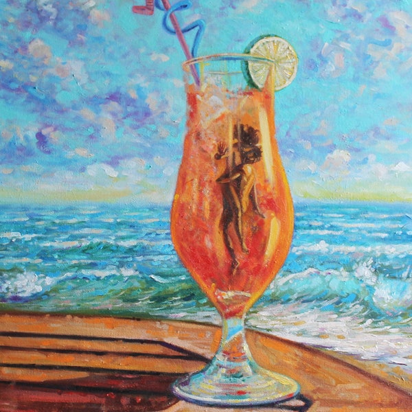 Sex on the beach, Nude Fantasy Couple, Fantasy Couple in Glass, Sexy Couple, Erotic print, Summer Landscape, Digital Oil Painting Art, Gift