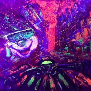 Psychedelic Wall Art on Canvas, UV Cartoon Painting, Fluorescent Picture, Neon Kids Room Decor