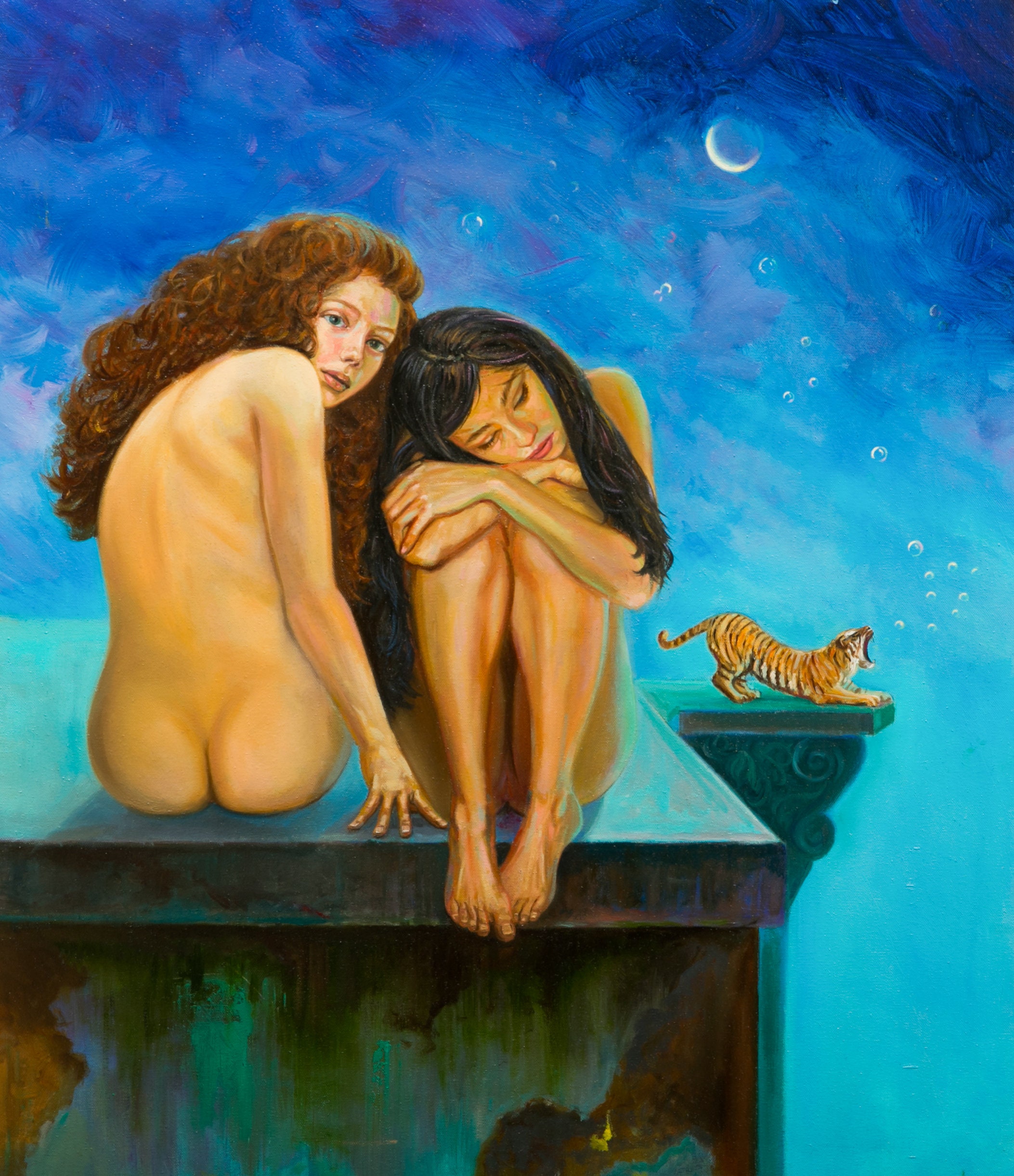 Nude Girls at Night Fantasy Erotic Art Digital Painting