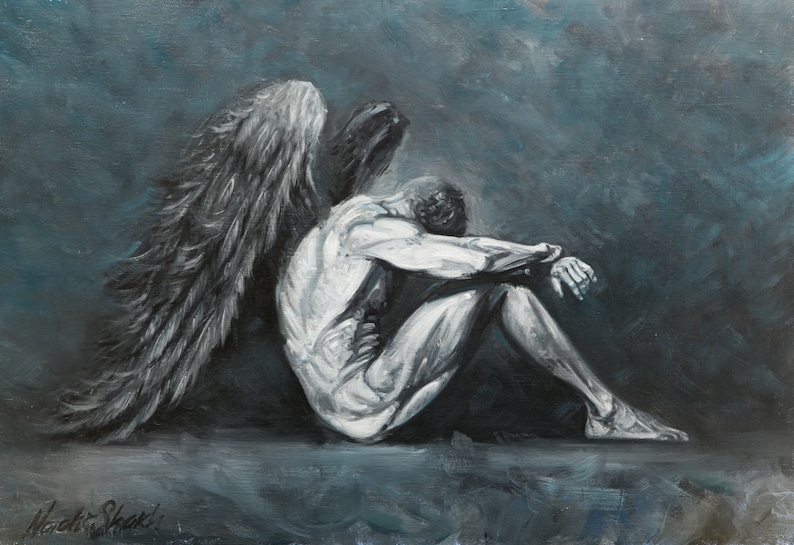 Fallen Angel Painting Oil Painting Print Fallen Angel Male Etsy