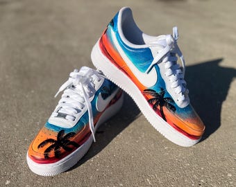 Custom Hand-Painted Sunset Palm Tree Air Force 1 Sneakers