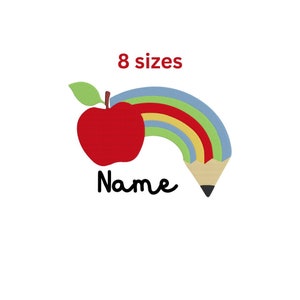 Diseño de bordado de lápiz arco iris, diseño de bordado de máquina de regreso a la escuela, lápiz de color monograma personalizado, diseño de bordado de nombre