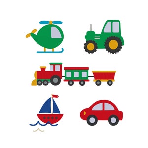 バンドル輸送刺繍デザイン、即時ダウンロード機械刺繍ファイル、列車刺繍、かわいい車の刺繍、トラクター刺繍