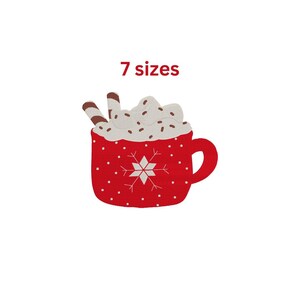 Christmas Hot Chocolate Mug Embroidery Design, Hot Chocolate Machine Embroidery, Instant Download Design, 7 sizes, Mug Embroidery Design