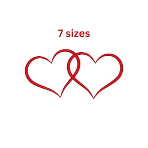 Zwei Herzen Stickdatei, Rote Herzen Maschinenstickerei, Valentinstag Stickerei, Liebe Herzen Stickmuster, 7 Größen