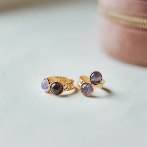 ANITA ring - 2 in 1 - brass gilded with fine gold set with two semi-precious stones