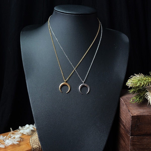 Crescent Moon Pendant Silver, Moon Minimalist Necklace Gold, Pagan Witchy Jewelry, Stainless Steel Waterproof