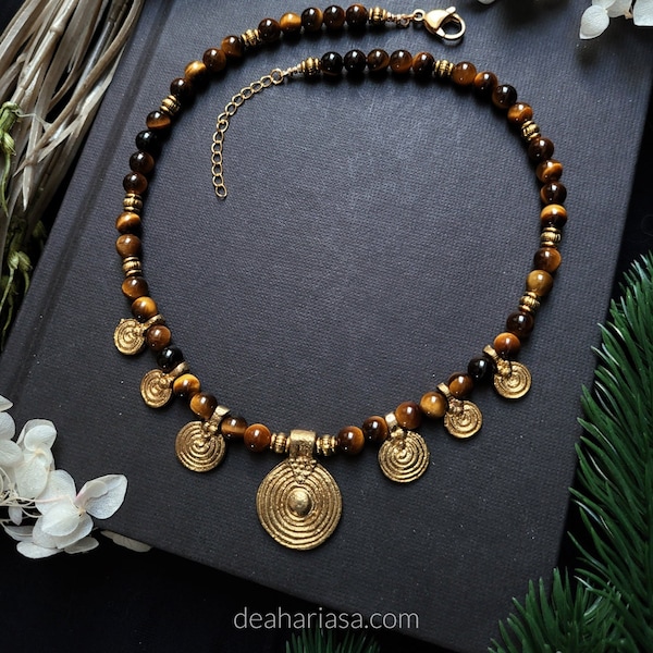 Ancient Viking Necklace with Tiger’s Eye, Freya Brisingamen, Norse Shaman and Pagan Jewelry