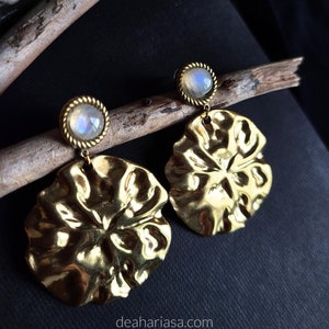 Orecchini in oro greco antico OOAK con pietra di luna, orecchini ellenistici romani, dea, antica Grecia, antica civiltà, gioielli bizantini