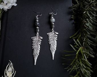 Silver Leaves of Yggdrasill Earrings, Black Labradorite, Viking, Valkyrie, Norse Mythology, Pagan Goddess, World Tree, Witch, Shieldmaiden
