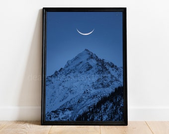 CLEARANCE SALE!! Beloved night Art print poster Stars Night Sky Bedroom Mountains Magic Fantasy Crescent Moon
