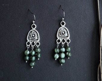 Ancient Viking Earrings with Seraphinite, Slavic Jewelry, Witchy Pagan Goddess Freya, Valkyrie, Shieldmaiden