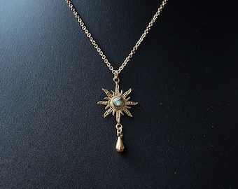Antike Sonnen Halskette mit Labradorit, Wikingerschmuck, Sonnengöttin, Hexe, Schildmaid, Pagan, Lagertha, Freya, Byzantinischer Schmuck