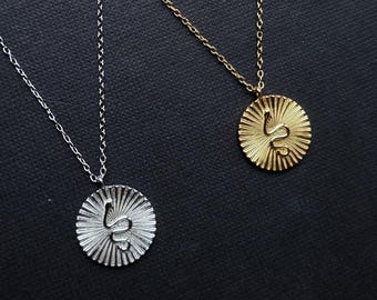 Sterling Silver Snake Pendant, Minimalistic Serpent Necklace 18k Gold, Summer Sun Jewelry, Minimal Design
