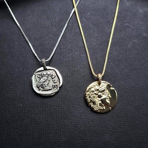 Double Sided Athena Owl Necklace Gold, Mythology Jewelry Silver, Historical Ancient Greek Coin Pendant