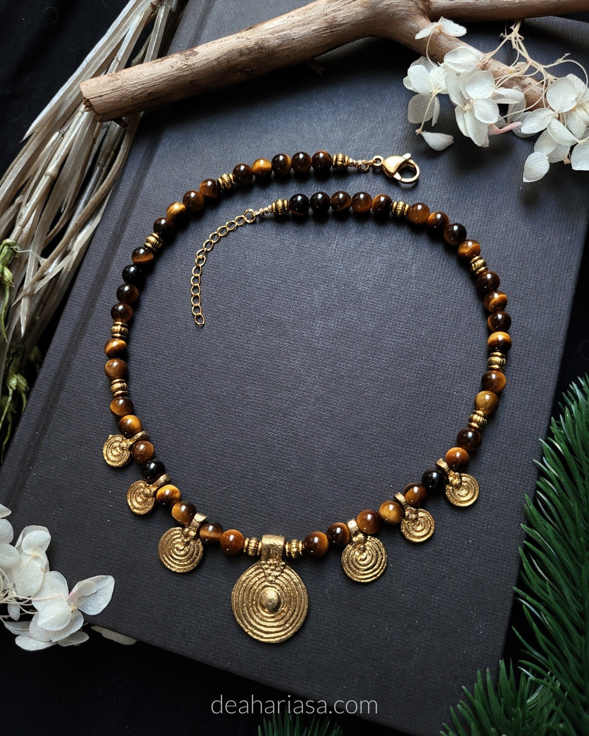 Ancient Viking Necklace With Tiger's Eye, Freya Brisingamen, Norse