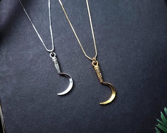 Harvest Sickle Pendant, Folklore Old Myths Necklace, Witchy Witch Jewelry, Pagan Goddess Demeter