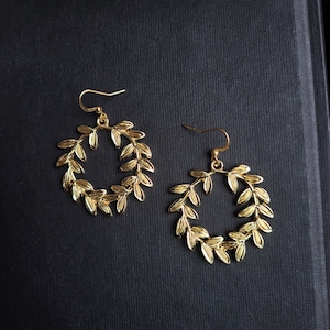 Golden Laurel Wreath Earrings | Roman Earrings, Greek Mythology, Hellenistic Earrings, Pagan Goddess, Ancient Greece Rome, Byzantine Jewelry