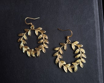 Golden Laurel Wreath Earrings | Roman Earrings, Greek Mythology, Hellenistic Earrings, Pagan Goddess, Ancient Greece Rome, Byzantine Jewelry