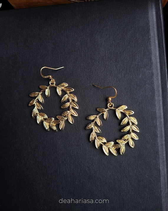 Golden Laurel Wreath Earrings Roman Earrings, Greek Mythology