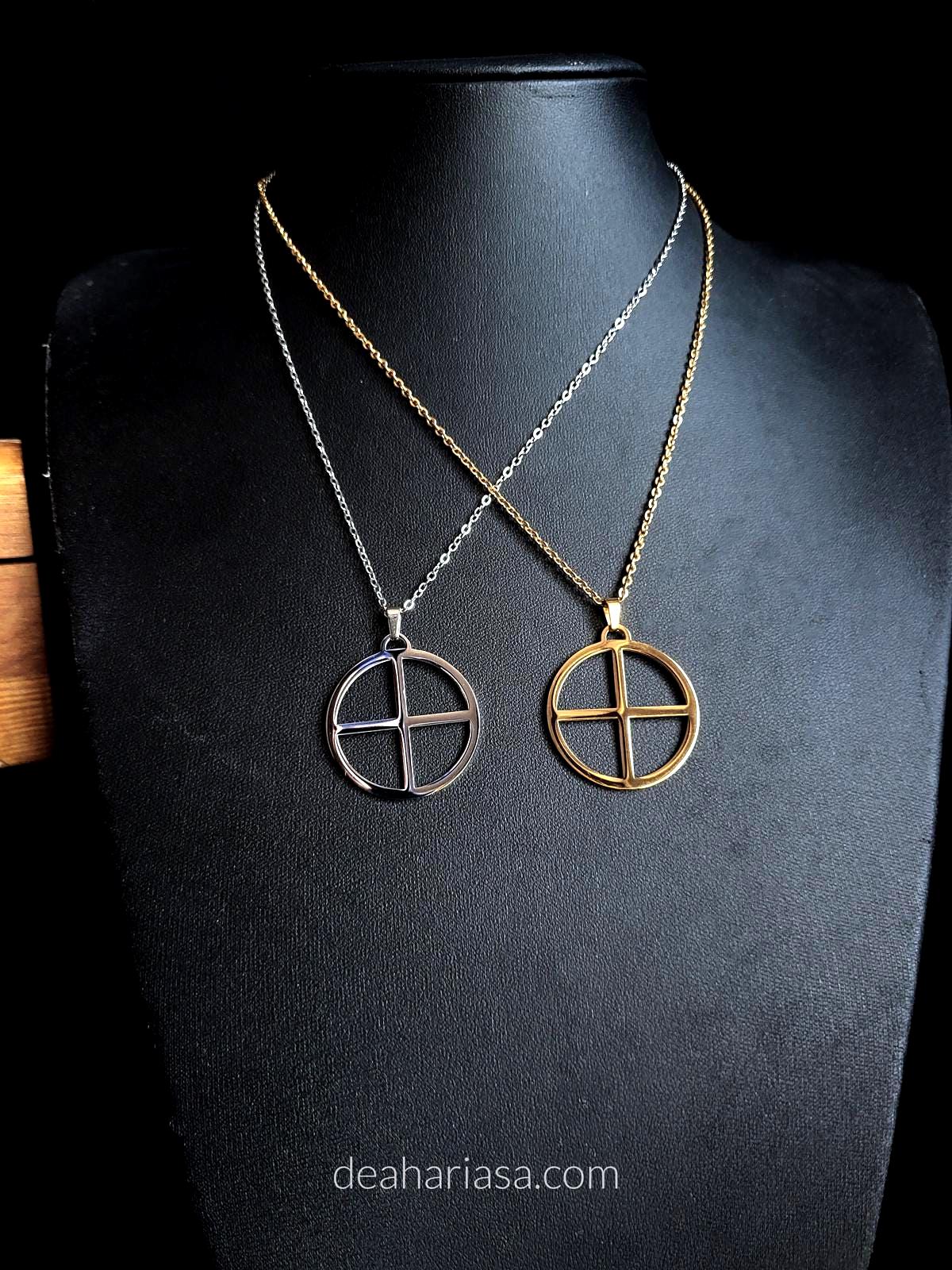 Solar Cross Necklace, Viking Jewelry, Sun Cross Pendant, Bronze
