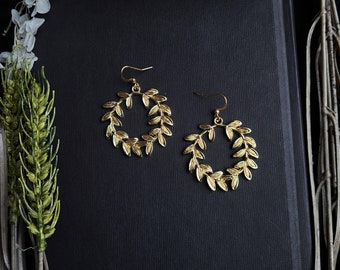 Golden Laurel Wreath Earrings | Roman Earrings, Greek Gods, Hellenistic Fantasy, Pagan Goddess, Ancient Greece Rome, Byzantine Jewelry