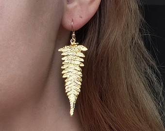 Elegant Gold Fern Leaf Earrings, Elven Nature Jewelry, Viking World Tree Yggdrasil, Witchy Pagan
