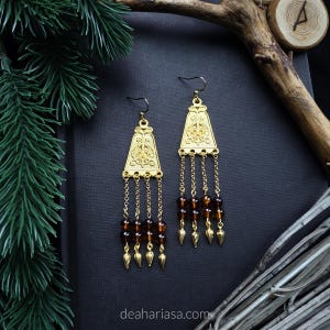 Freya Earrings with baltic amber, Viking jewelry, Shieldmaiden, Valkyrie, Lagertha, Norse Goddess Gold Jewelry, Pagan, Byzantine Style
