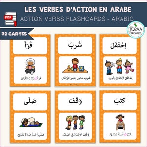 Aktionsverben-Karten auf ARABISCH - 32 Karten - 32 Aktionsverben Arabisch FLASHCARDS