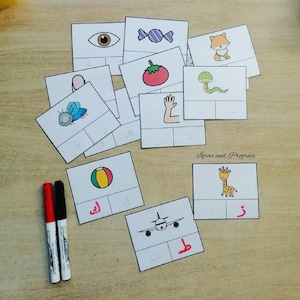 Cartes à pince/feutre effaçable - Les lettres qui se ressemblent - Arabe