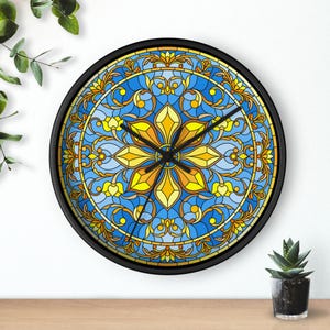 Majestic Flowers Wall Clock, Stained Glass Design, Silent Wall Clock, Home Decor, Unique Gift for Her