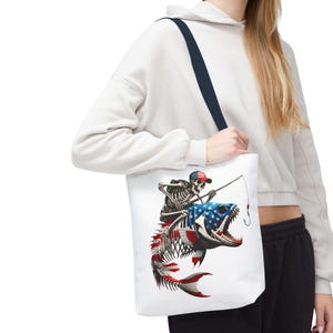 Angeln Skelett Tragetasche, lustiges Geschenk für Fischer, Outdoor-Enthusiasten Tasche, Americana Style, Sommer Tote, einzigartiges Angelzubehör