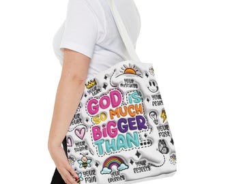 Faith Inspirational Tote Bag, Religious 3D Effect Shoulder Bag, Christian Gift, Bible Study Carryall, Religious Tote Bag for Women