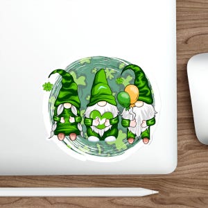 St Patrick&#39;s Day Funny Gnomes Die-Cut Stickers, Shamrock Decals, Irish Leprechaun Sticker Set, Lucky Clover Vinyl Stickers, Scrapbooking