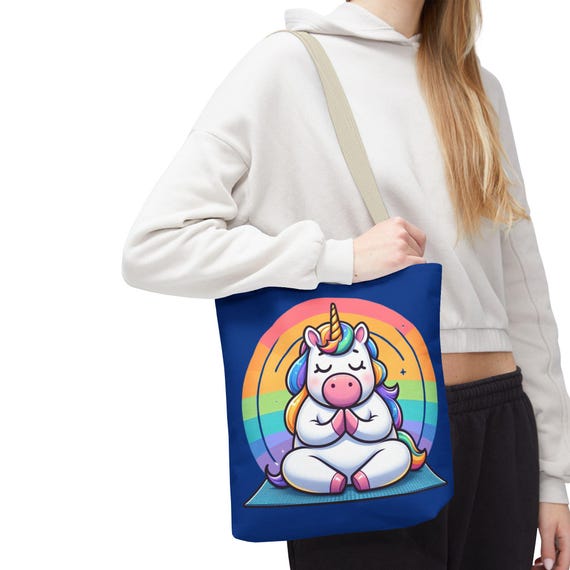 Buy Funny Unicorn Yoga Tote Bag: Colorful Reusable Grocery Bag