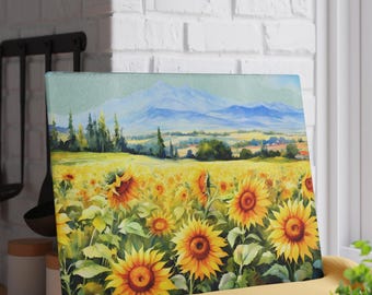Sunflower Landscape Glass Cutting Board, Kitchen Decor, Artisan Gift, Home Cooking, Floral Kitchenware