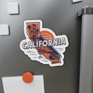 California Retro Vinyl Magnet: Iconic Golden State Symbols