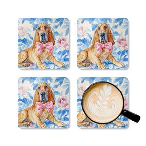 Whimsical Bloodhound Dog Coaster Set, Cute Pet Lover Gifts, Vintage Home Decor, Kitchen Accessories, Housewarming Present, Animal Art