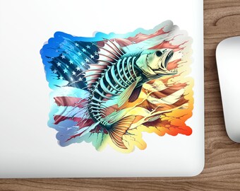 Fishing Fish On Verticle Look Left bone skeleton angry boat Sticker Decal