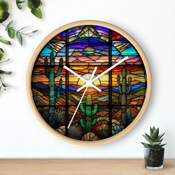 Desert Faux Stained Glass - Premium Silent Wall Clock