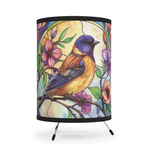 Stained Glass Bird Tripod Lamp: Bohemian Floral Home Decor