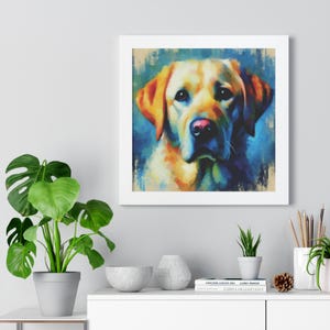 Labrador Dog Portrait Framed Poster: Faux Painting Wall Art