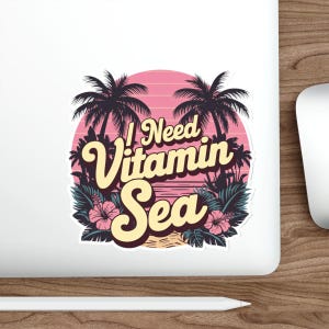 Vitamin Sea Sticker: Retro Beach Design, Water-Resistant Vinyl